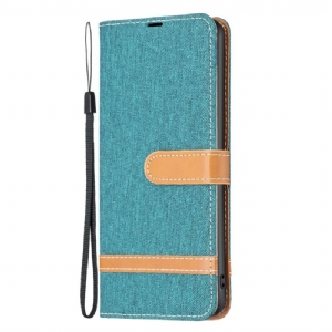 Etui Folio iPhone 16 Plus Tkanina Dżinsowa Z Paskami Etui Ochronne