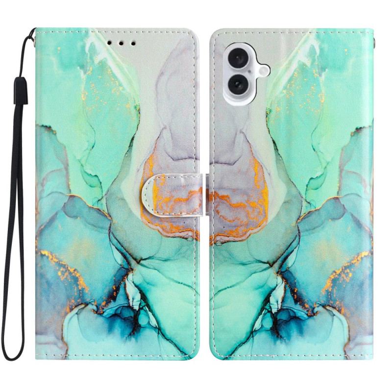 Etui Folio iPhone 16 Plus Zielony Marmur Z Paskiem