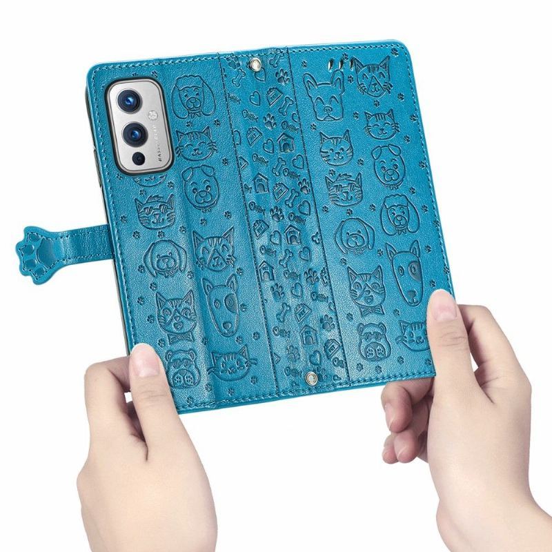 Etui Folio do OnePlus 9 Emboss Zwierząt