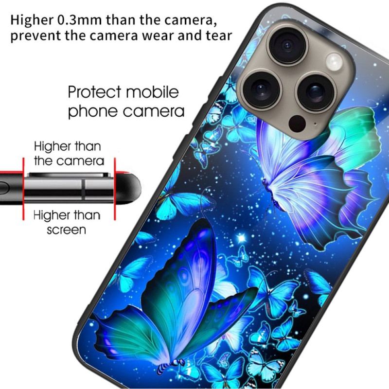 Etui Do iPhone 16 Pro Niebieskie Motyle Ze Szkła Hartowanego