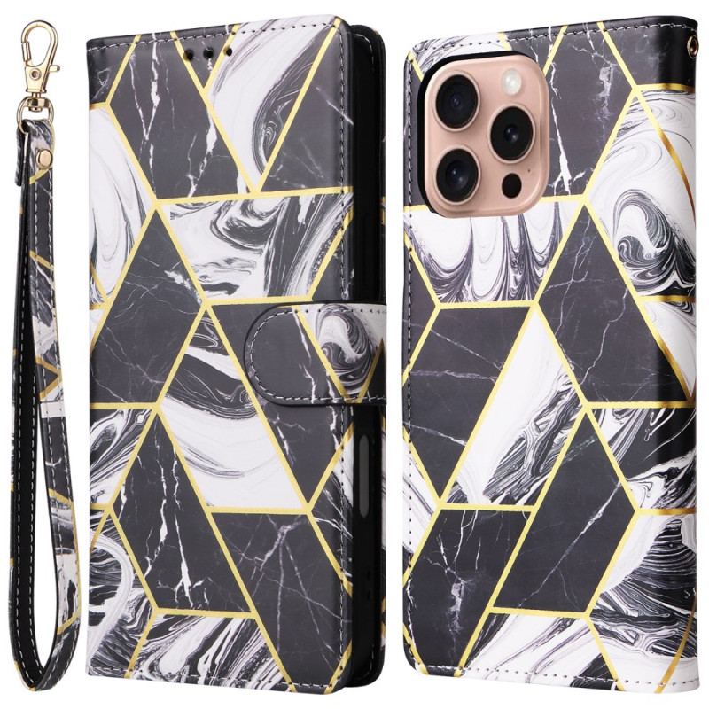 Etui Folio Do iPhone 16 Pro Marmurowy Wzór Paska