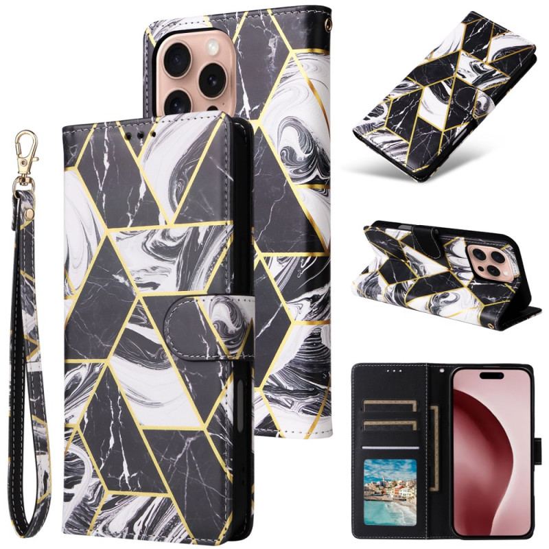 Etui Folio Do iPhone 16 Pro Marmurowy Wzór Paska