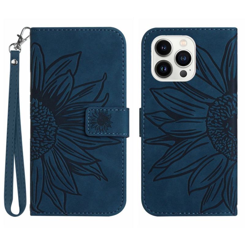 Etui Folio Do iPhone 16 Pro Nadruk Słonecznika Z Paskiem