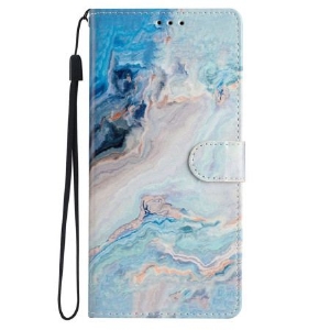 Etui Folio Do iPhone 16 Pro Niebieski Marmur Z Paskiem