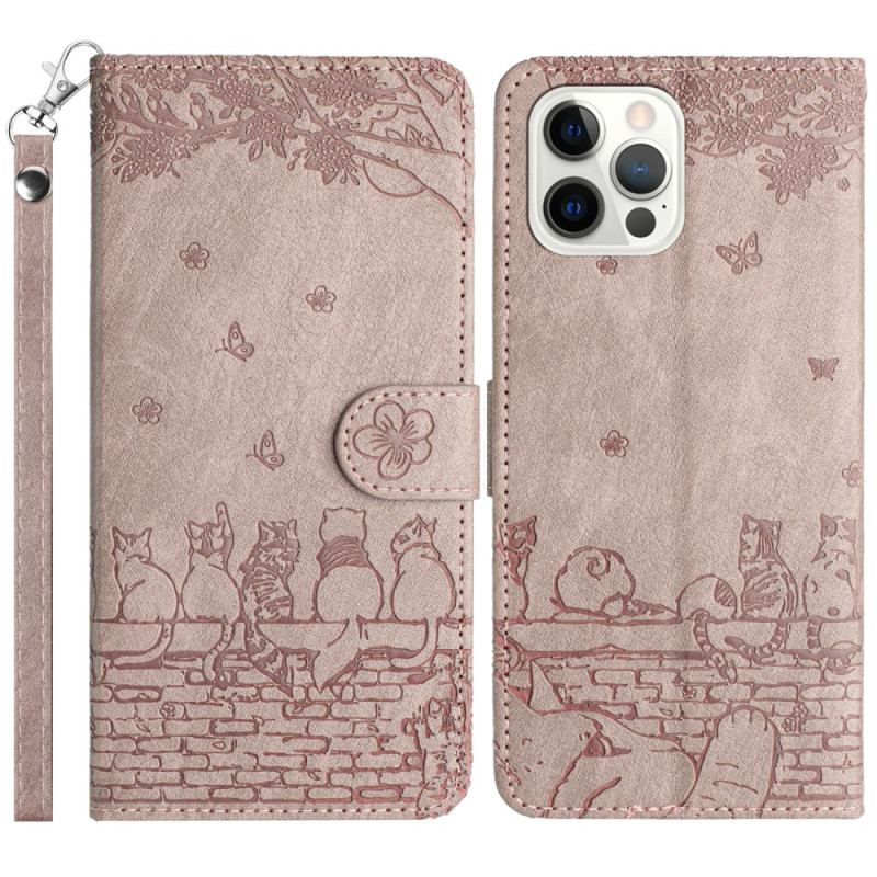 Etui Folio Do iPhone 16 Pro Scena Z Kotem W Stringach