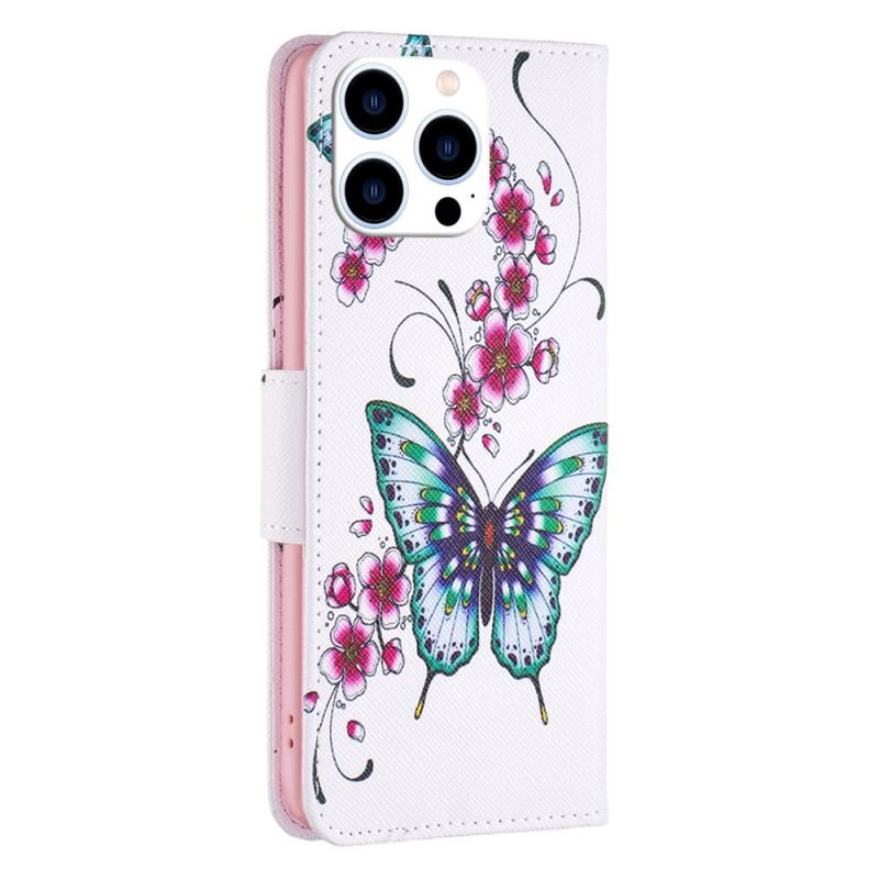 Etui Folio Do iPhone 16 Pro Zielone Motyle