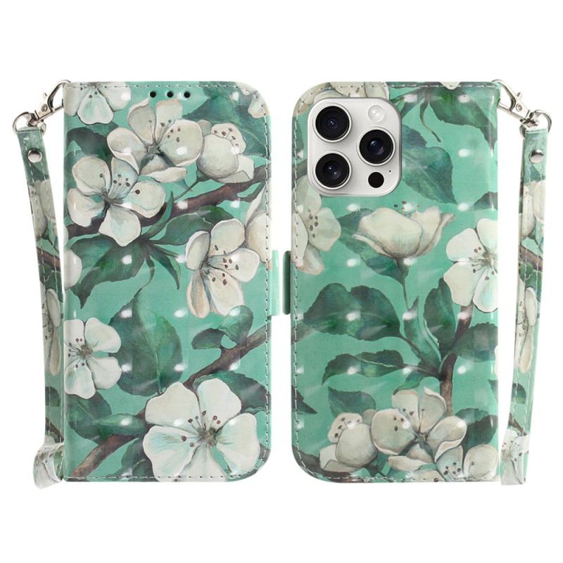 Etui Folio iPhone 16 Pro Akwarela Kwiaty Z Paskiem