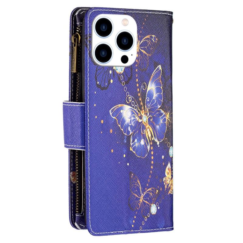 Etui Folio iPhone 16 Pro Fioletowy Portfel Z Motylami