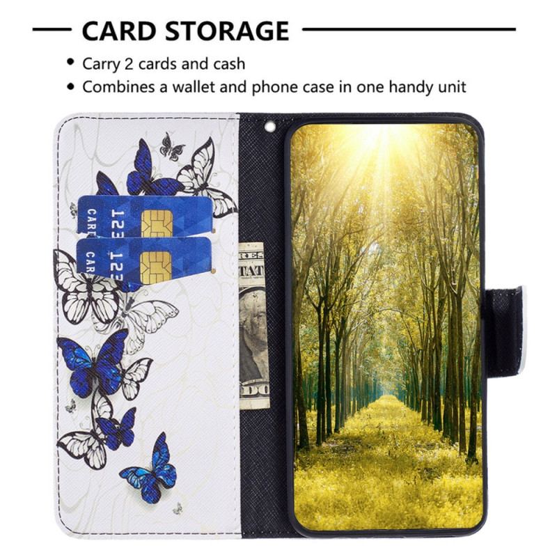 Etui Folio iPhone 16 Pro Nadruk W Niebieskie Motyle Etui Ochronne