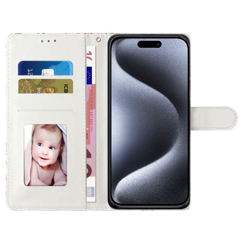 Etui Folio iPhone 16 Pro Różowy Marmur Z Paskiem