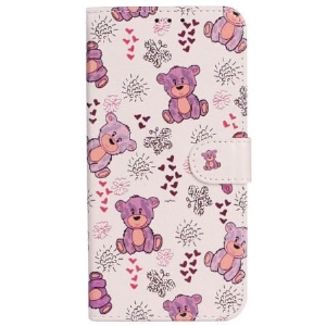 Etui Folio iPhone 16 Pro Wzór Pluszowego Misia Z Paskiem Etui Ochronne