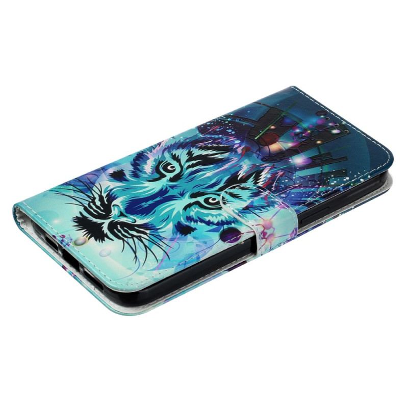 Etui Folio iPhone 16 Pro Wzór Wilka Z Paskiem Etui Ochronne