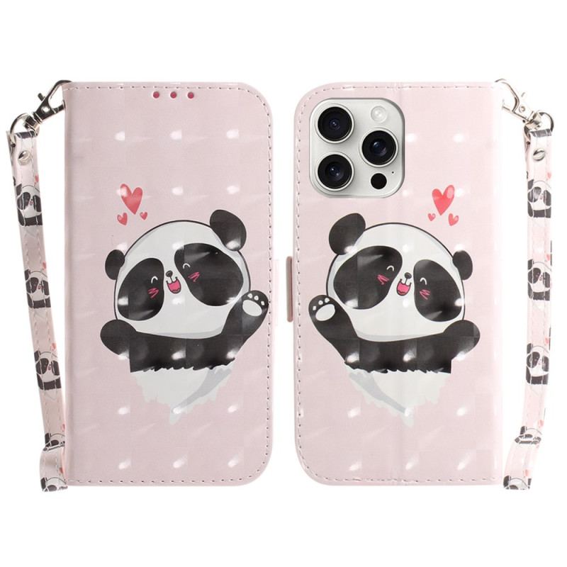 Obudowa iPhone 16 Pro Etui Na Telefon Miłość Panda Z Paskiem