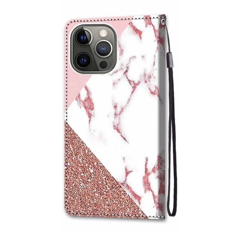 Etui Folio do iPhone 13 Pro Marmurowy Brokat