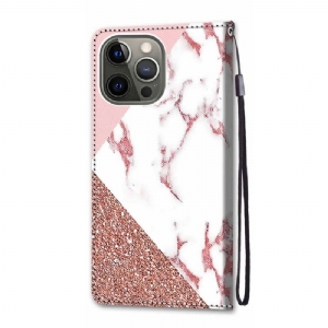 Etui Folio do iPhone 13 Pro Marmurowy Brokat