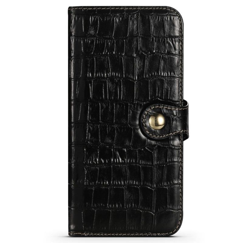 Etui Folio do iPhone 13 Pro Obrzeża Croco Look Z Prawdziwej Skóry