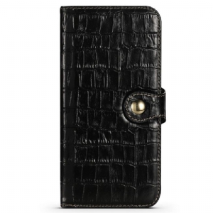 Etui Folio do iPhone 13 Pro Obrzeża Croco Look Z Prawdziwej Skóry