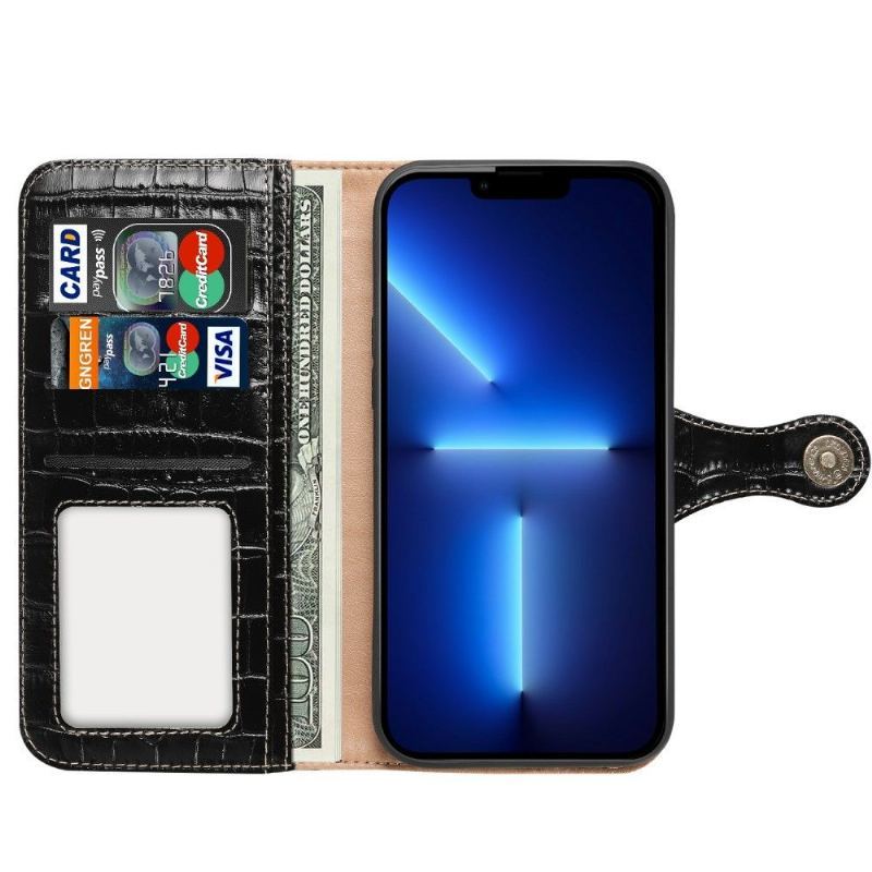 Etui Folio do iPhone 13 Pro Obrzeża Croco Look Z Prawdziwej Skóry