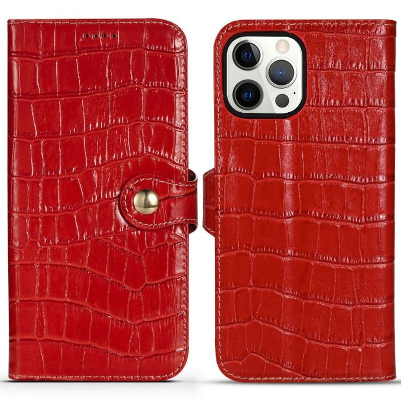 Etui Folio do iPhone 13 Pro Obrzeża Croco Look Z Prawdziwej Skóry