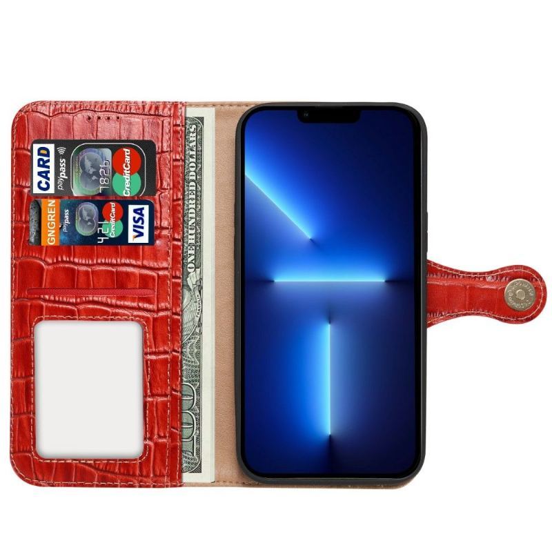 Etui Folio do iPhone 13 Pro Obrzeża Croco Look Z Prawdziwej Skóry