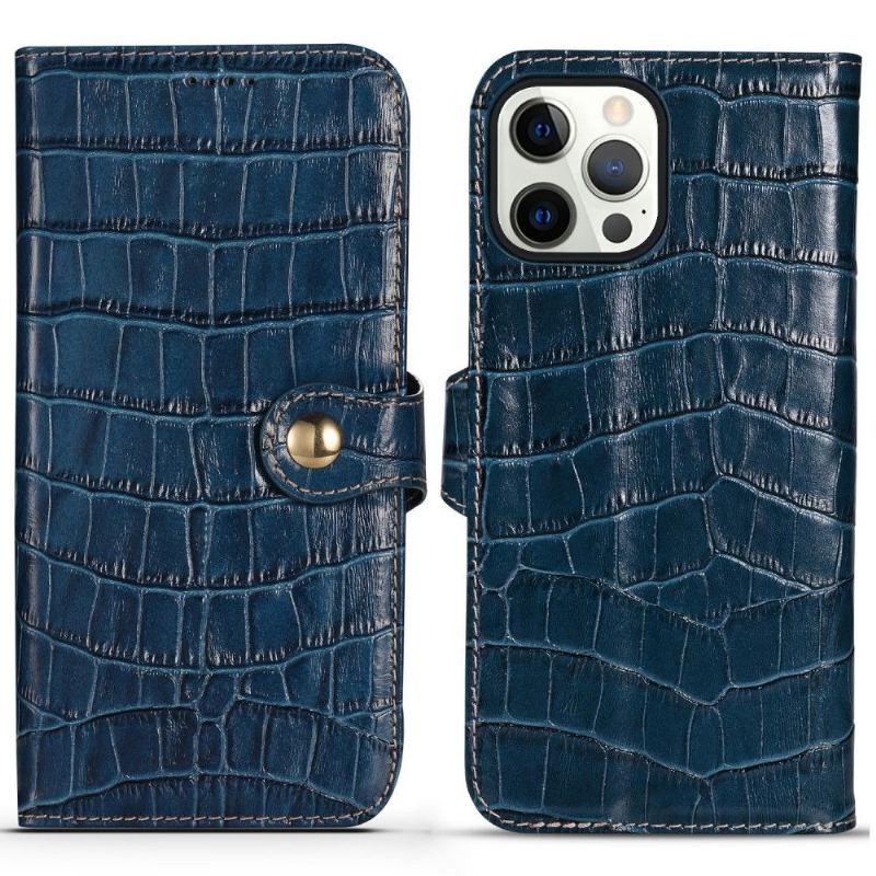 Etui Folio do iPhone 13 Pro Obrzeża Croco Look Z Prawdziwej Skóry