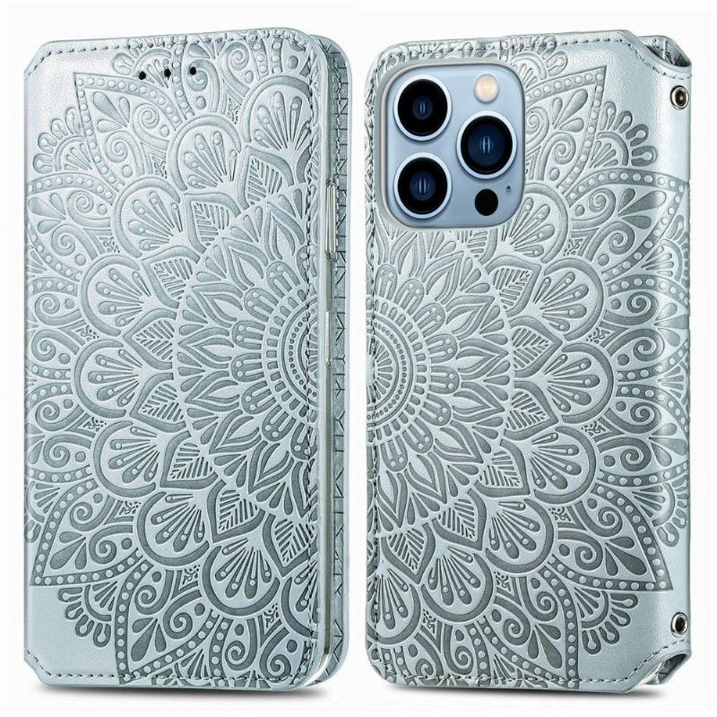 Skórzany Futerał do iPhone 13 Pro Anti-fall Etui Folio Flip Chic Mandala