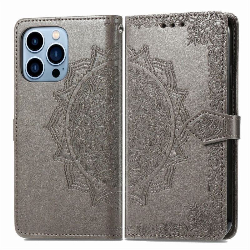 Skórzany Futerał do iPhone 13 Pro Anti-fall Mandala Relief Faux Leather