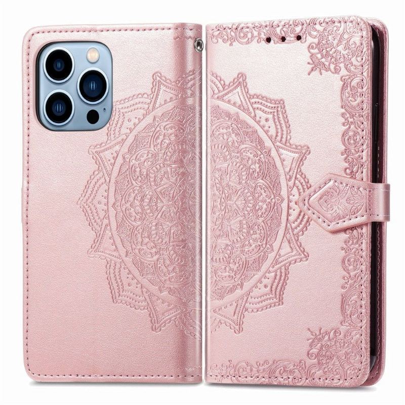 Skórzany Futerał do iPhone 13 Pro Anti-fall Mandala Relief Faux Leather