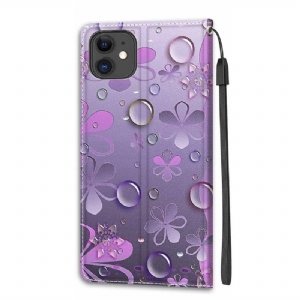 Etui Folio do iPhone 11 Fioletowe Kwiaty Ilustracja