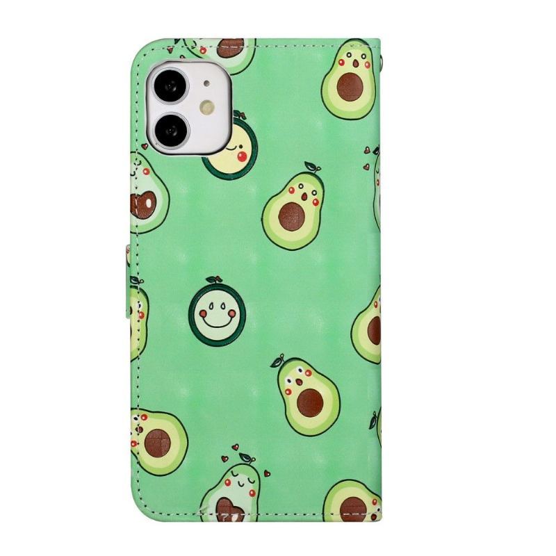 Etui Folio do iPhone 11 Obrzeża Kawaii Awokado + Pasek Na Ramię