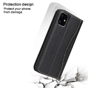 Etui Folio do iPhone 11 Odsłonięte Szwy Z Prawdziwej Skóry