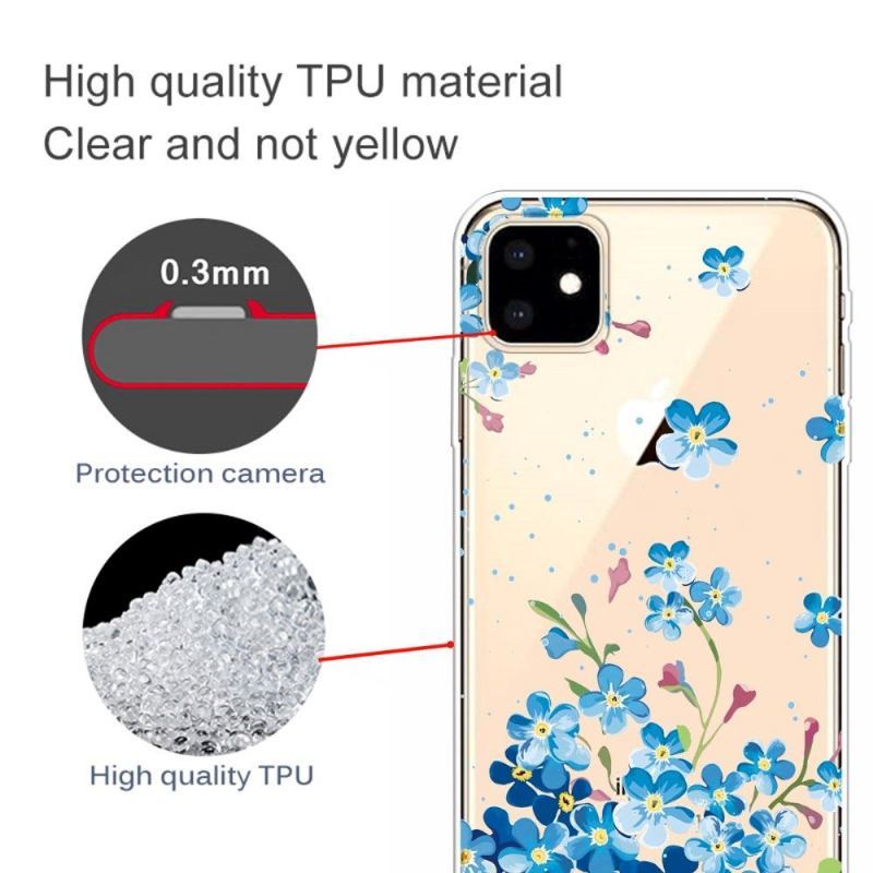 Futerały do iPhone 11 Przezroczyste Niebieskie Kwiaty