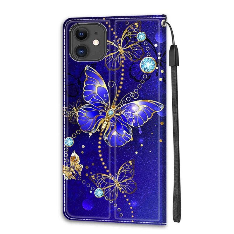 Skórzany Futerał do iPhone 11 Anti-fall Fioletowy Motyl