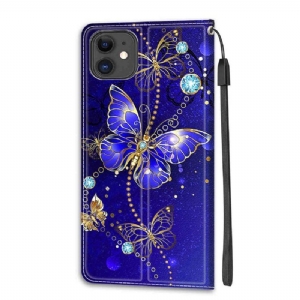 Skórzany Futerał do iPhone 11 Anti-fall Fioletowy Motyl