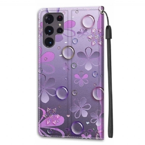 Etui Folio do Samsung Galaxy S22 Ultra 5G Fioletowe Kwiaty Ilustracja