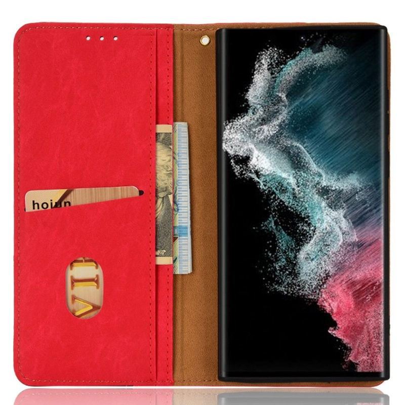 Etui Folio do Samsung Galaxy S22 Ultra 5G Skórzany Futerał Ze Sztucznej Skóry W Stylu Retro