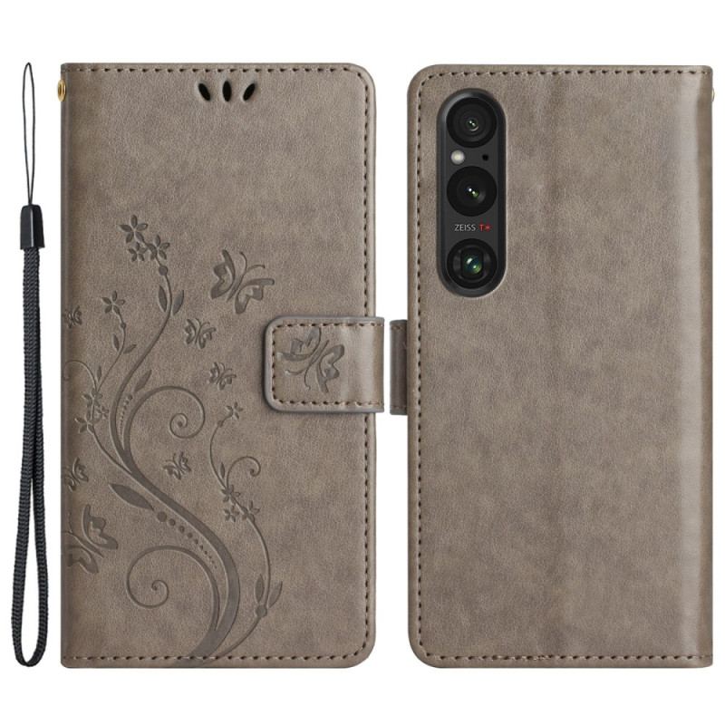 Etui Folio Do Sony Xperia 1 Vi Kwiaty I Motyle Z Paskiem