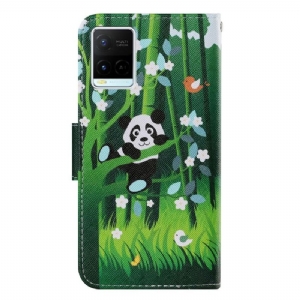 Etui Folio do Vivo Y21 / Y21s / Y33s Classic Panda Kwiaty