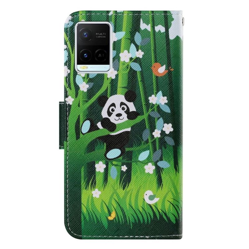 Etui Folio do Vivo Y21 / Y21s / Y33s Classic Panda Kwiaty