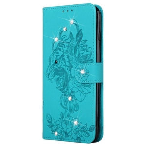 Etui Folio do Samsung Galaxy A13 5G / A04s Barokowy Tygrys I Diamenty