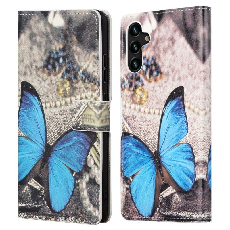 Etui Na Telefon Pokrowce do Samsung Galaxy A13 5G / A04s Niebieski Motyl