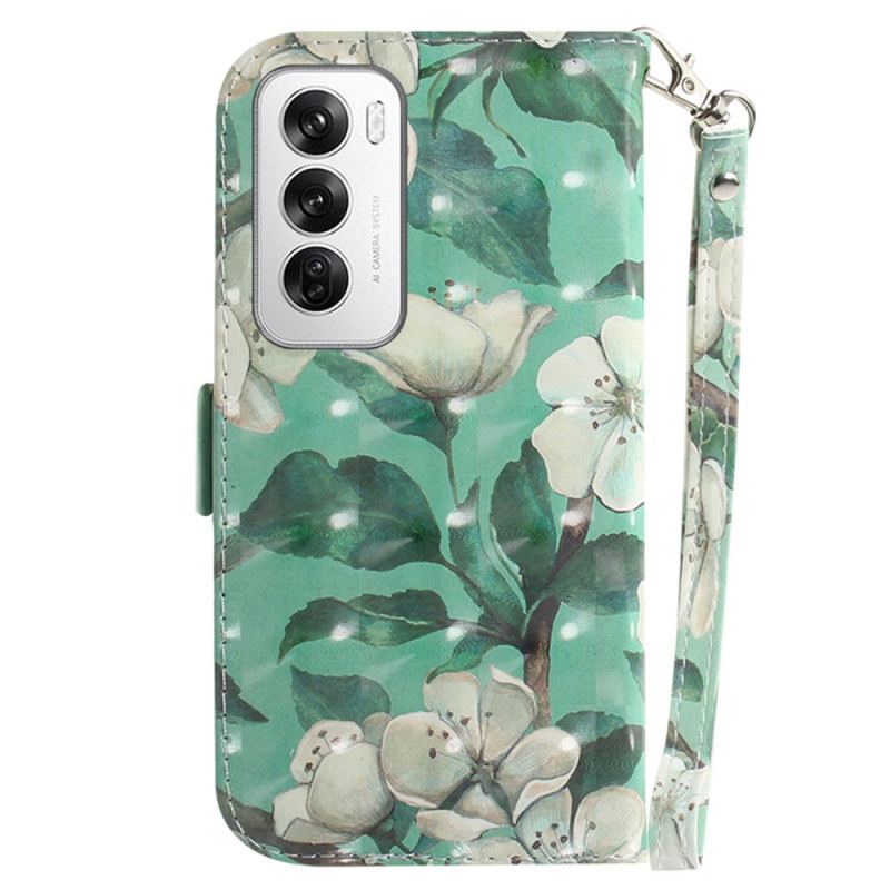 Etui Folio Do Oppo Reno 12 5g Akwarela Kwiaty Z Paskiem