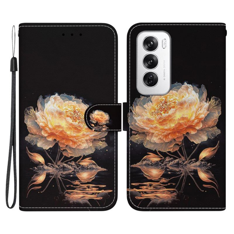 Etui Folio Do Oppo Reno 12 5g Złota Piwonia Z Paskiem