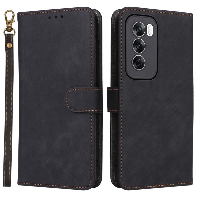 Etui Folio Oppo Reno 12 5g Efekt Zamszu Z Paskiem Etui Ochronne