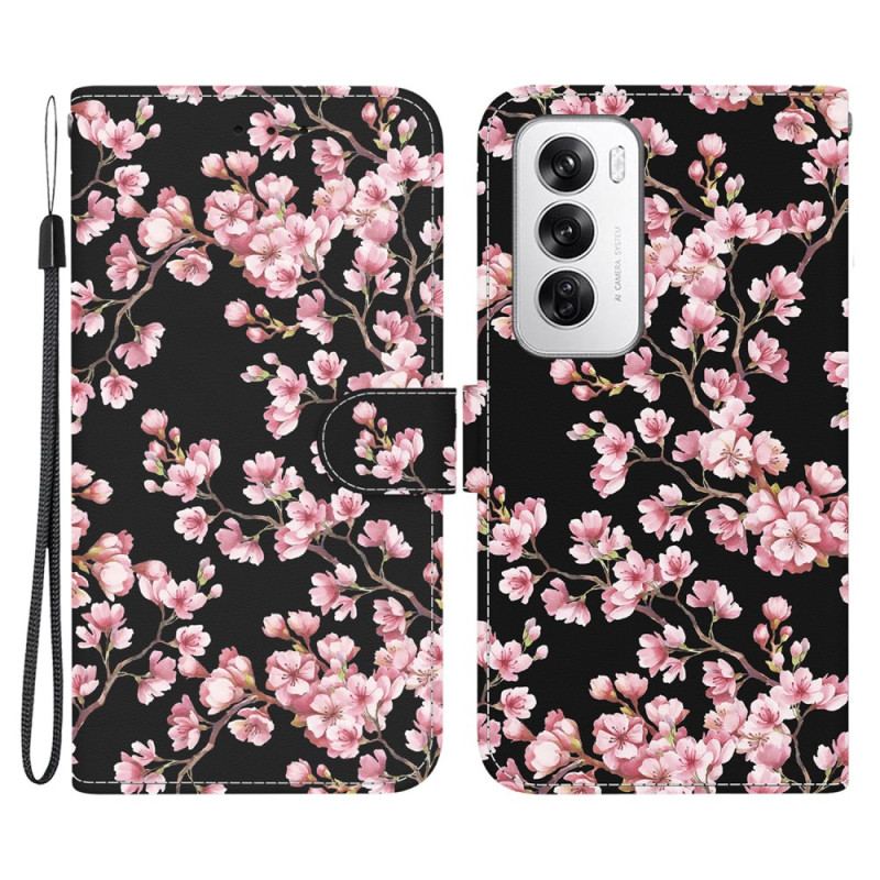 Etui Folio Oppo Reno 12 5g Kwiaty Śliwy Z Paskiem Etui Ochronne