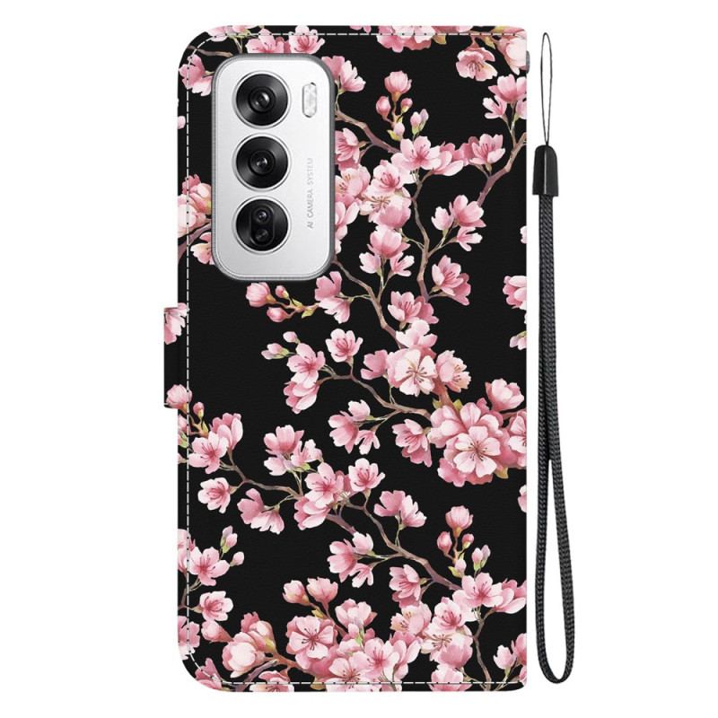 Etui Folio Oppo Reno 12 5g Kwiaty Śliwy Z Paskiem Etui Ochronne