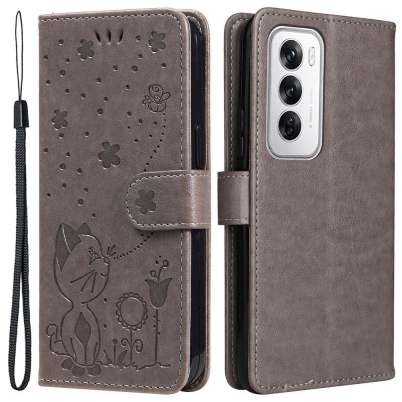 Etui Folio Oppo Reno 12 5g Pszczoła I Kot Etui Ochronne