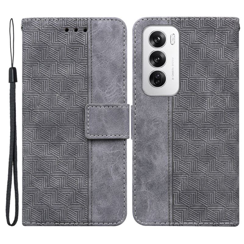 Etui Folio Oppo Reno 12 5g Tkany Wzór Na Ramiączkach