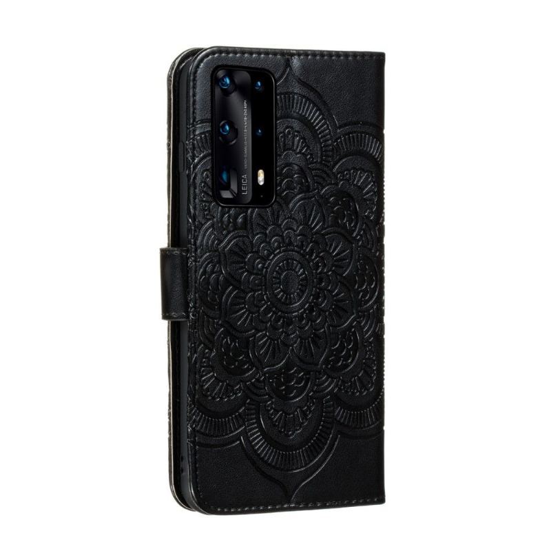 Skórzany Futerał do Huawei P40 Pro+ Anti-fall Mandala Posiadacz Karty - Czarny