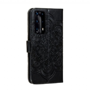 Skórzany Futerał do Huawei P40 Pro+ Anti-fall Mandala Posiadacz Karty - Czarny